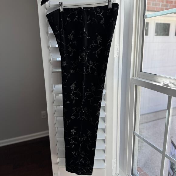 ANN TAYLOR Pants Womens 10  Black Velvet Floral Embroidery Beading Holiday Party - Picture 3 of 9